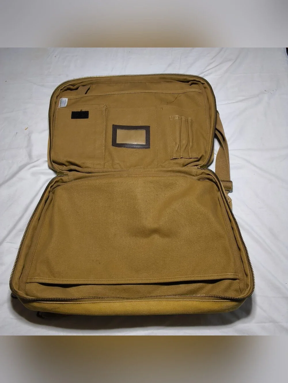 Vintage Lands End Square Rigger Canvas Briefcase Laptop Bag Beige Carry On